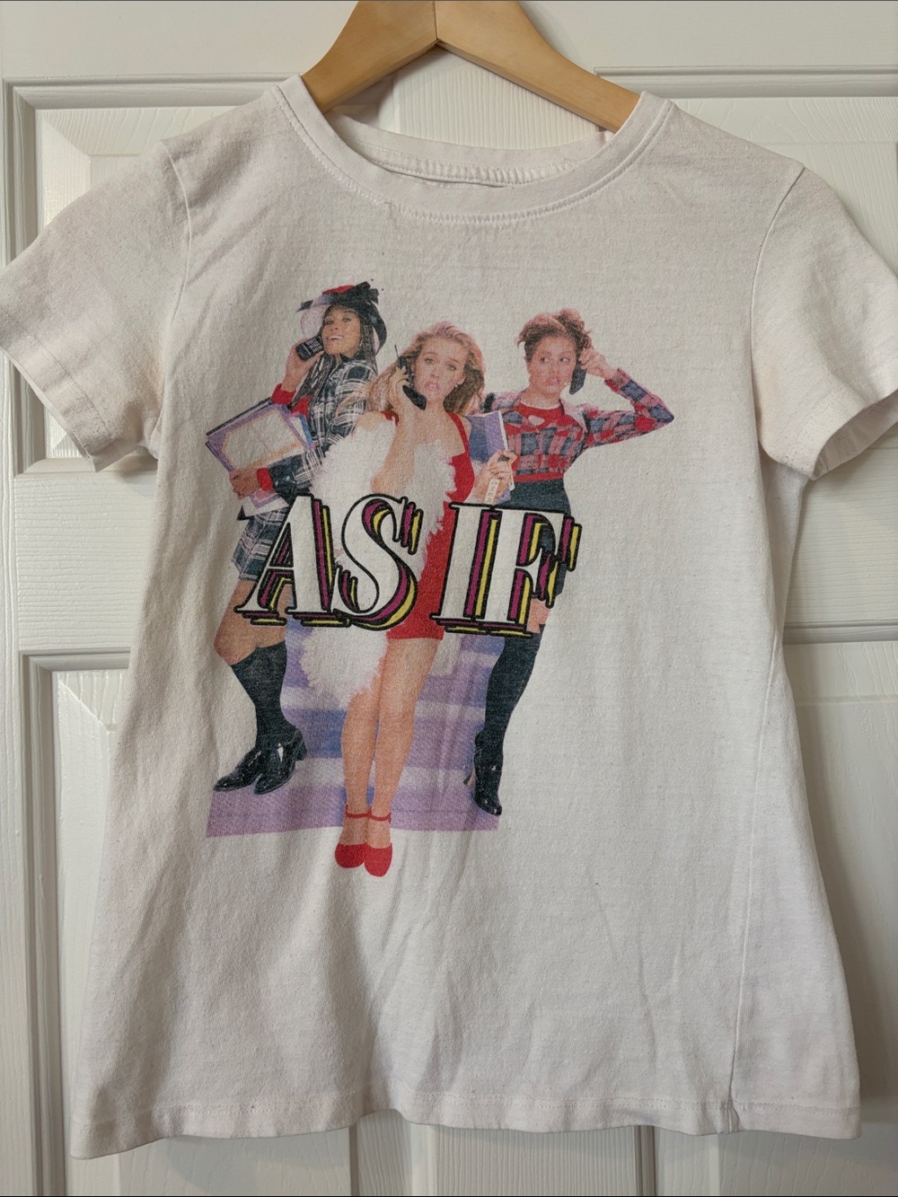 Vintage Clueless White Short Sleeve Kids Tee with Multicolor 'AS IF' Graphic